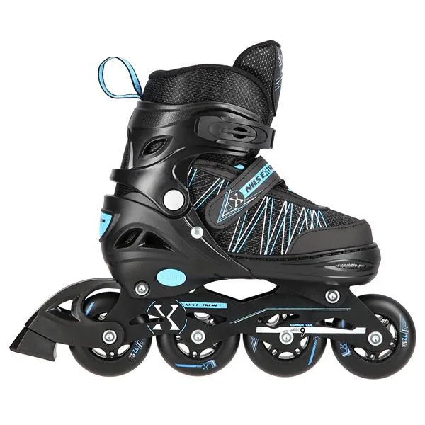 ŁYŻWOROLKI Z WYMIENNĄ PŁOZĄ HOKEJOWĄ NILS EXTREME CZARNO-NIEBIESKIE 2W1