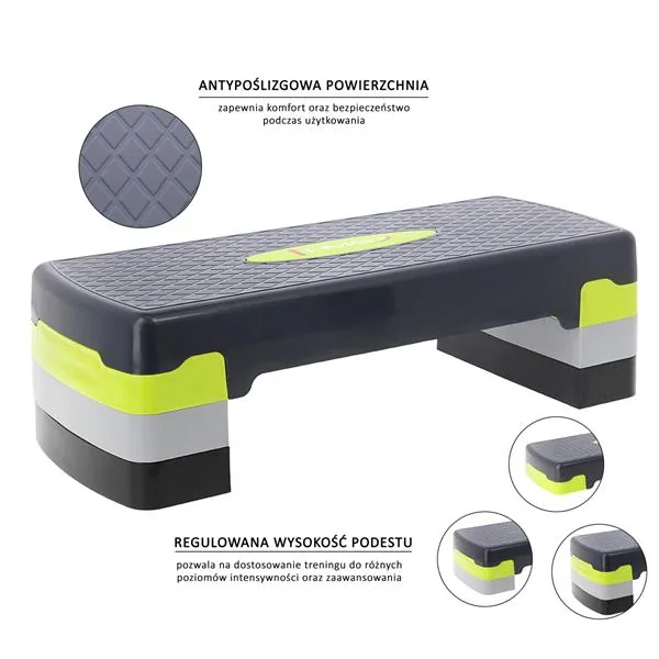 AS002 GREEN GREY STEP DO AEROBIKU HMS 8 STEP DO AEROBIKU PREMIUM CZARNO-SZARO-LIMONKOWY HMS
